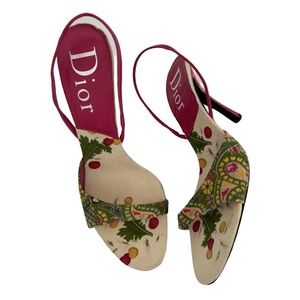 Dior Vintage EU 41 Pink Cream Paisley Lock Key Charm Slingback Sandals Heels Y2K